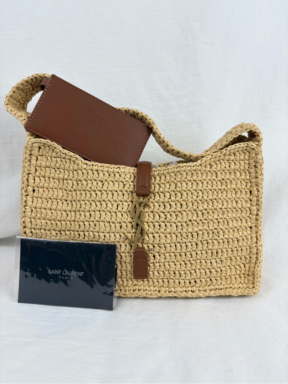 SAINT LAURENT LE 5 À 7 MINI RAFFIA HOBO BAG
